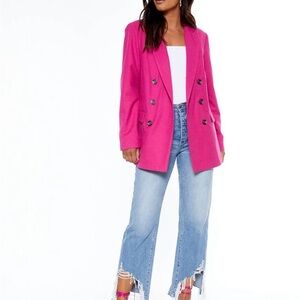 Vibrant Pink Double-Breasted Blazer / Over Sized